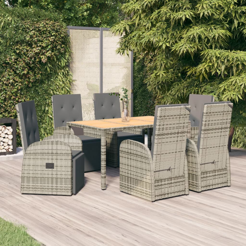 7-delige Tuinset met kussens poly rattan grijs – afbeelding 1