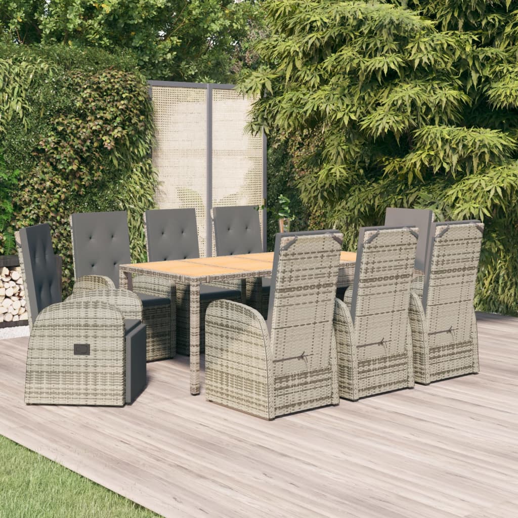 9-delige Tuinset met kussens poly rattan grijs – afbeelding 1