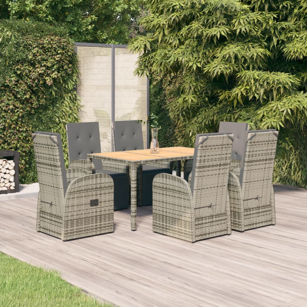 7-delige Tuinset met kussens poly rattan grijs – afbeelding 1