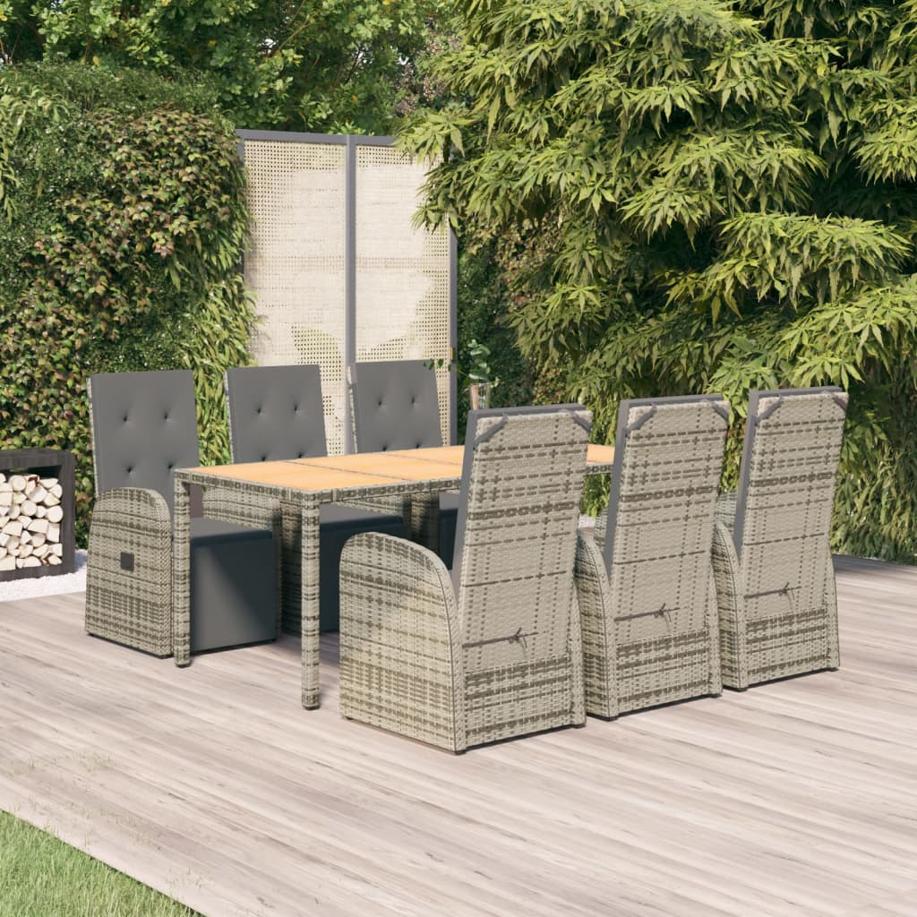 7-delige Tuinset met kussens poly rattan grijs – afbeelding 1