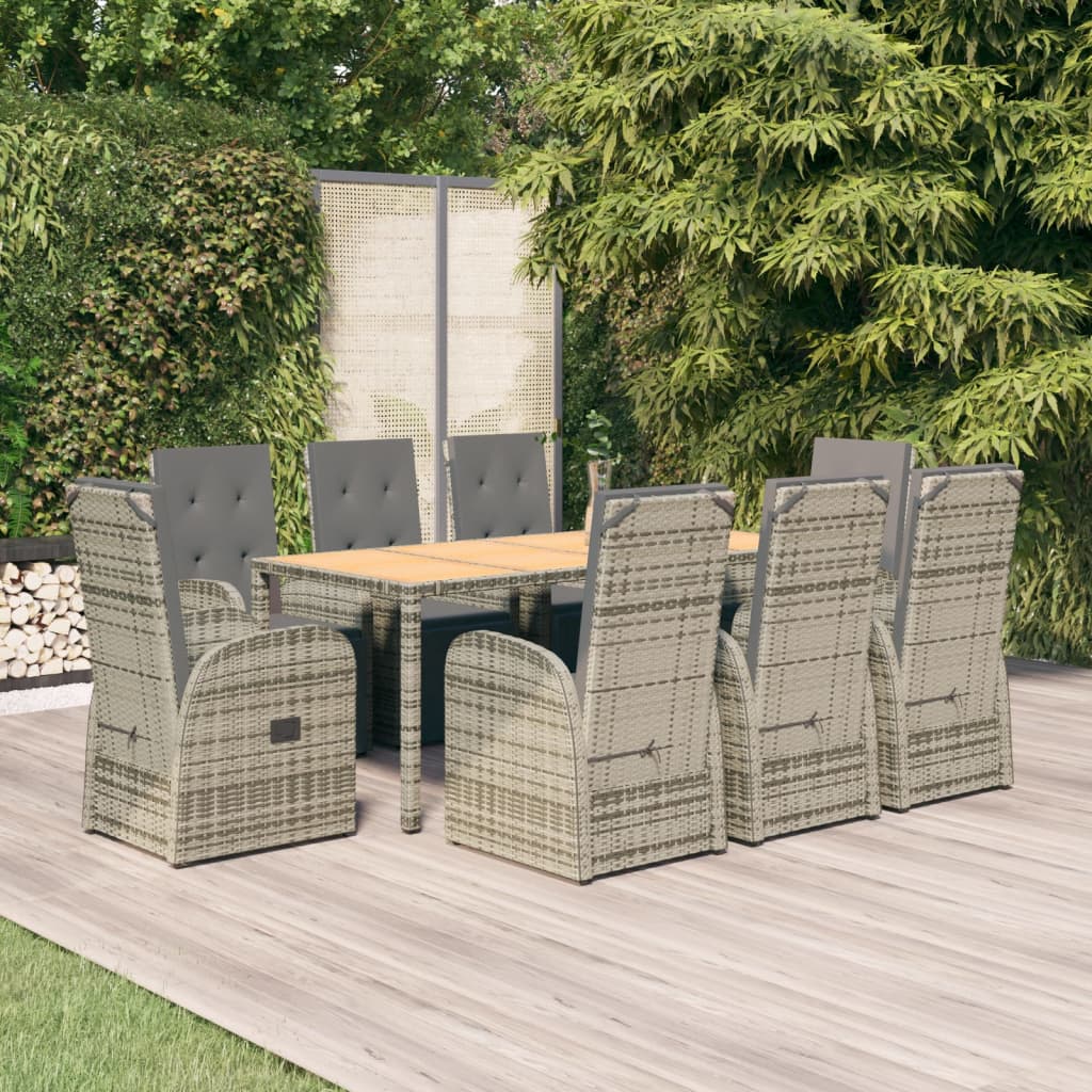 9-delige Tuinset met kussens poly rattan grijs – afbeelding 1