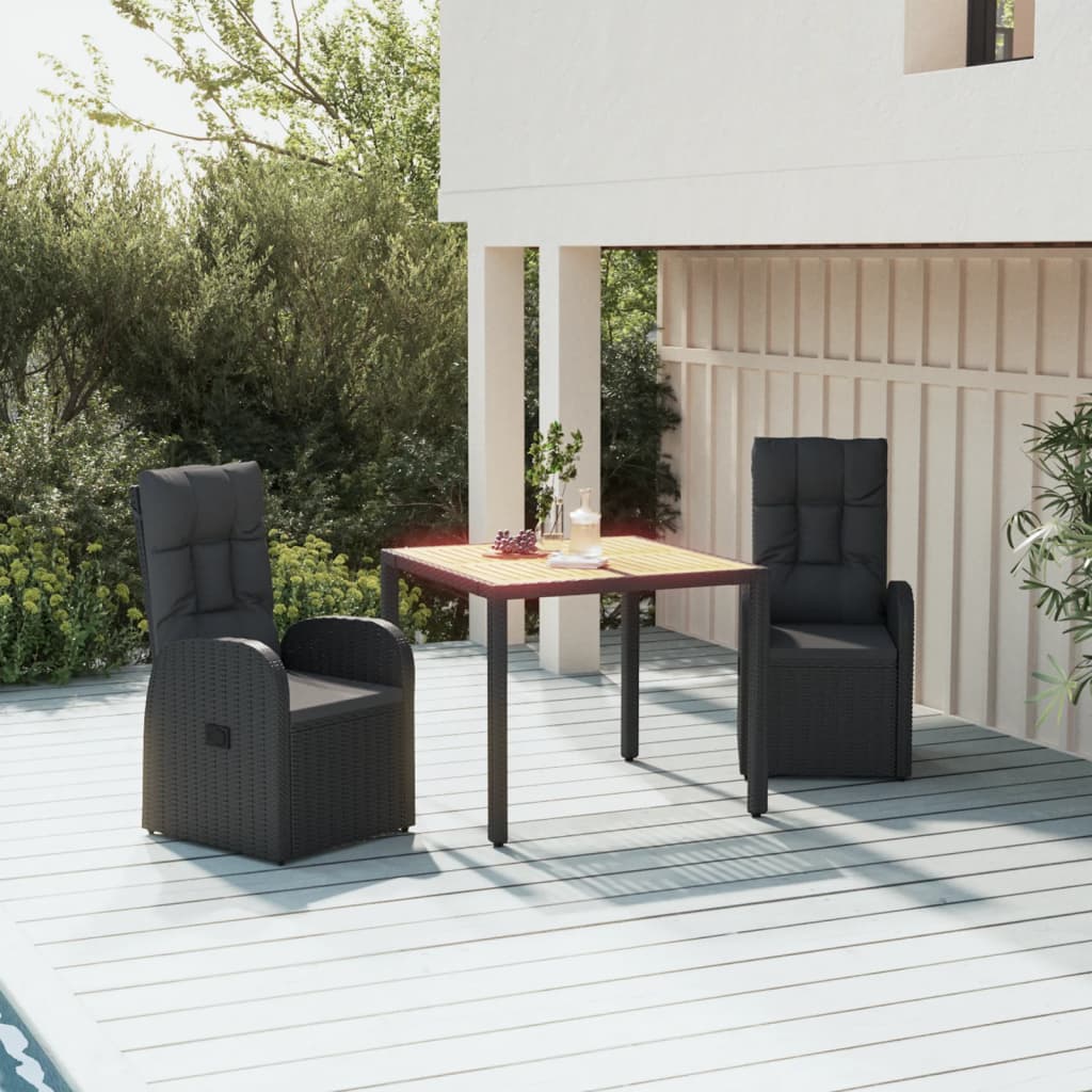 3-delige Tuinset met kussens poly rattan zwart – afbeelding 1
