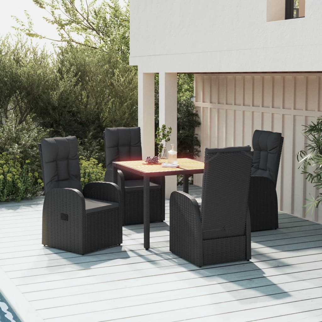 5-delige Tuinset met kussens poly rattan zwart – afbeelding 1