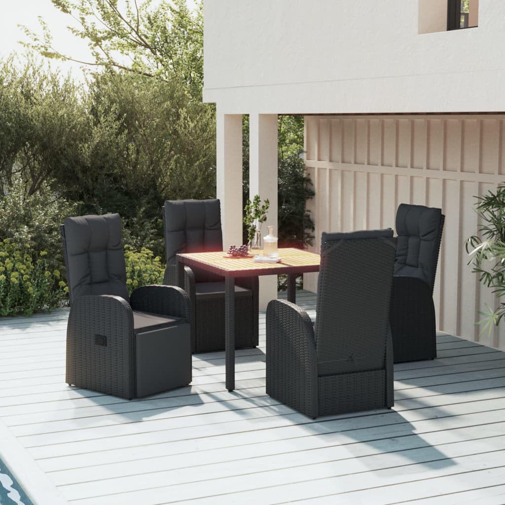 5-delige Tuinset met kussens poly rattan zwart – afbeelding 1
