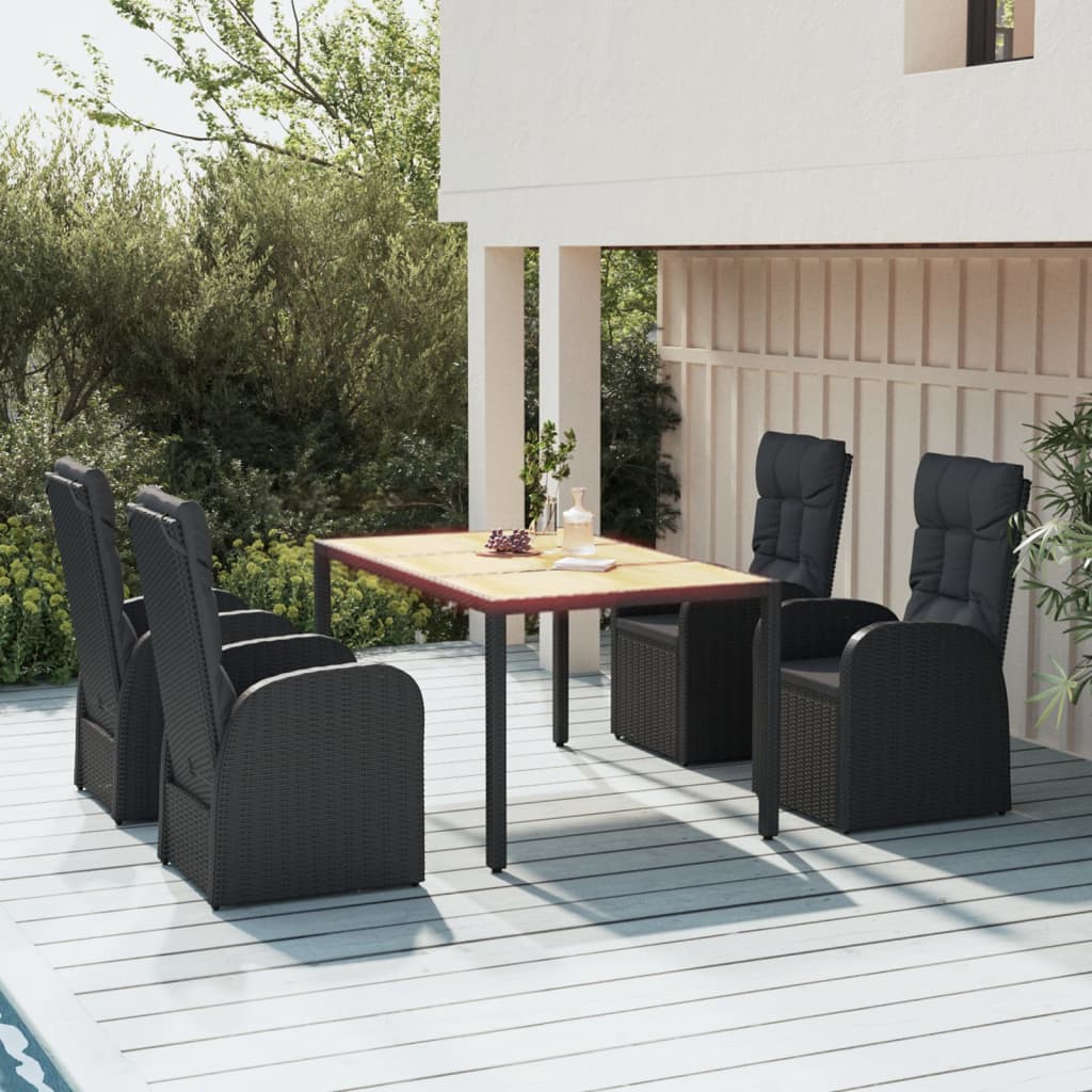 5-delige Tuinset met kussens poly rattan zwart – afbeelding 1
