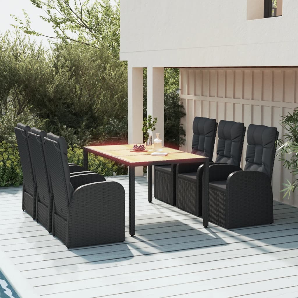 7-delige Tuinset met kussens poly rattan zwart – afbeelding 1