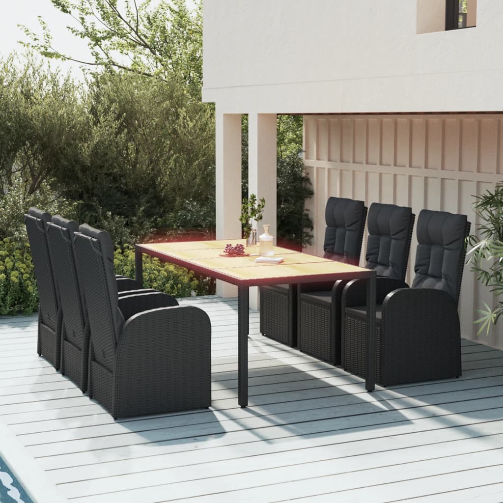 7-delige Tuinset met kussens poly rattan zwart – afbeelding 1