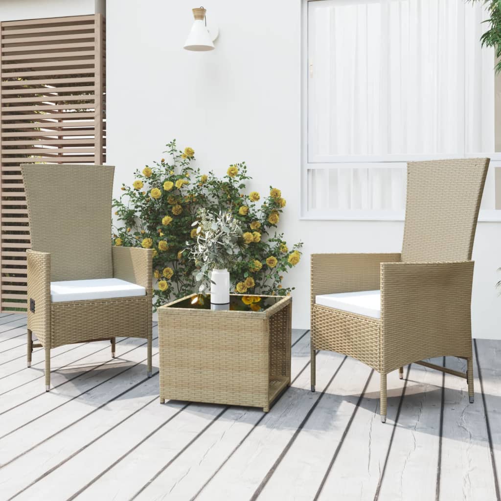3-delige Loungeset poly rattan en staal beige – afbeelding 1