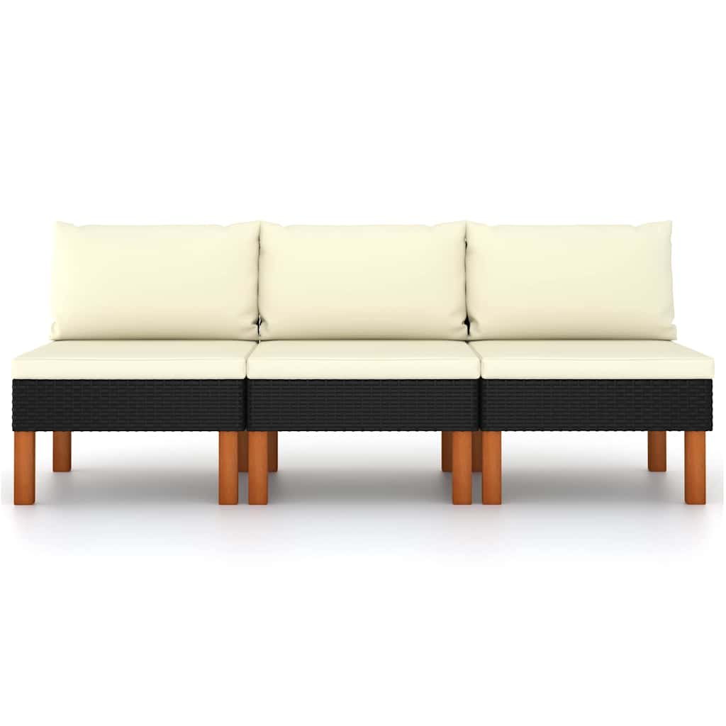 Middenbanken 3 st poly rattan en massief eucalyptushout