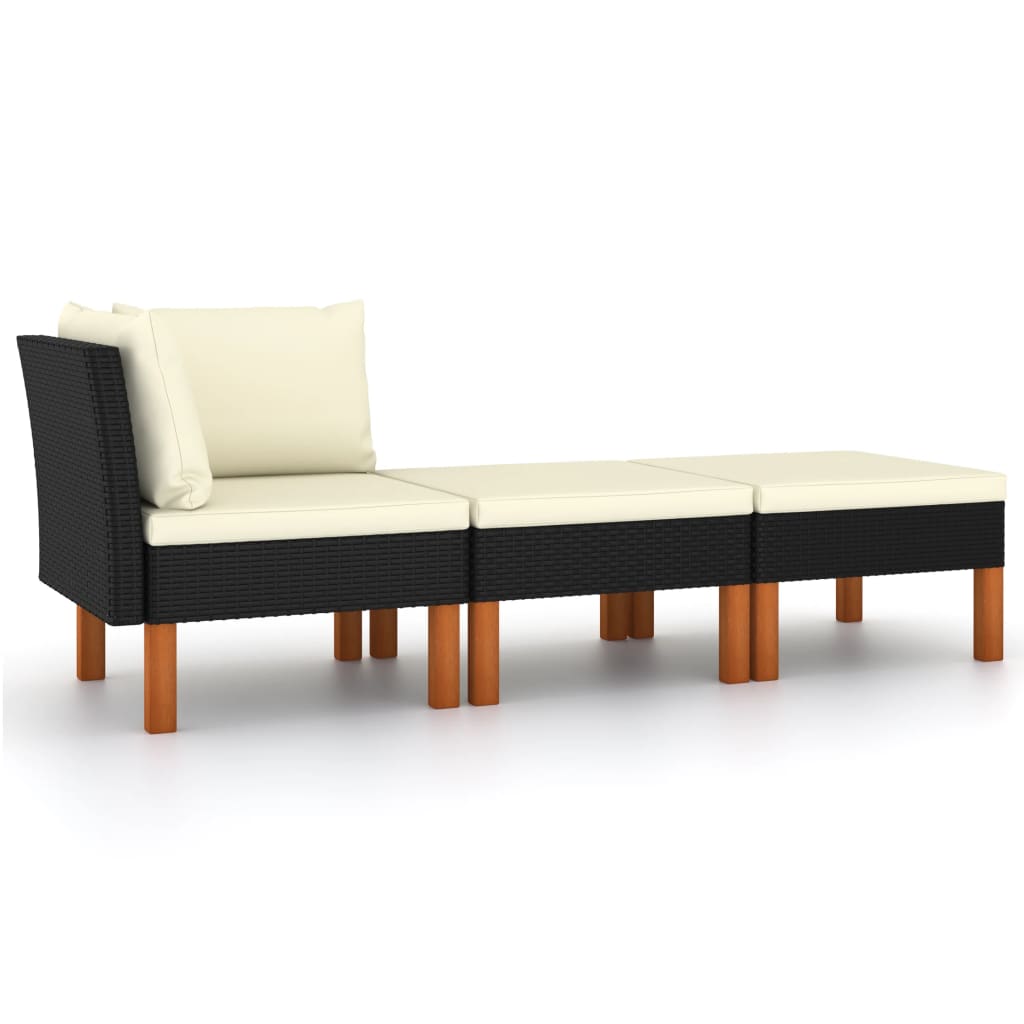 3-delige Loungeset poly rattan en massief eucalyptushout – afbeelding 1