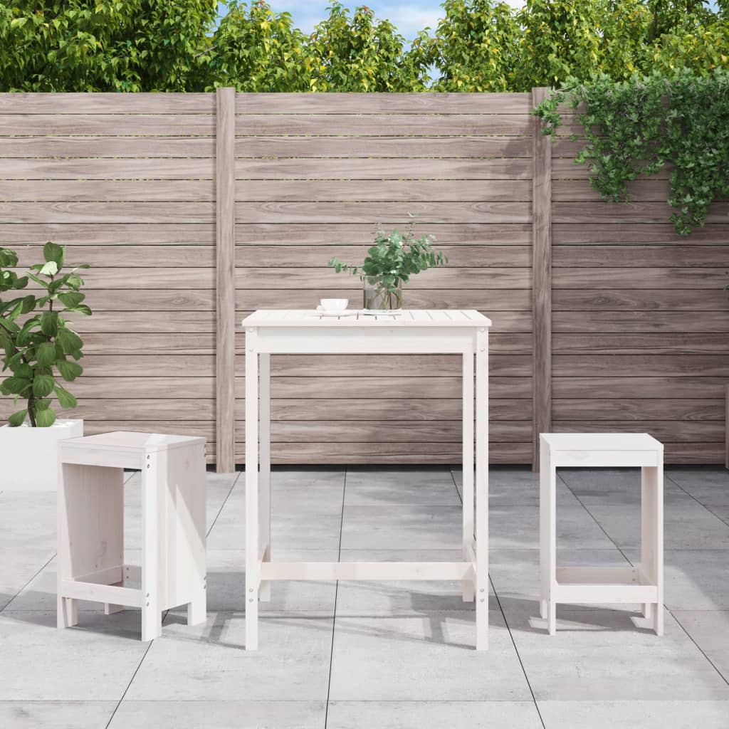 3-delige Barset massief grenenhout wit – afbeelding 1