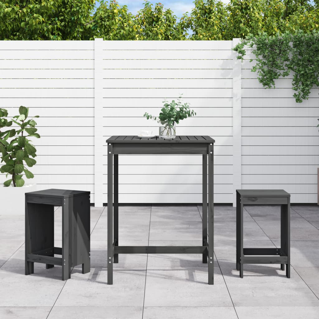 3-delige Tuinbarset massief grenenhout grijs – afbeelding 1