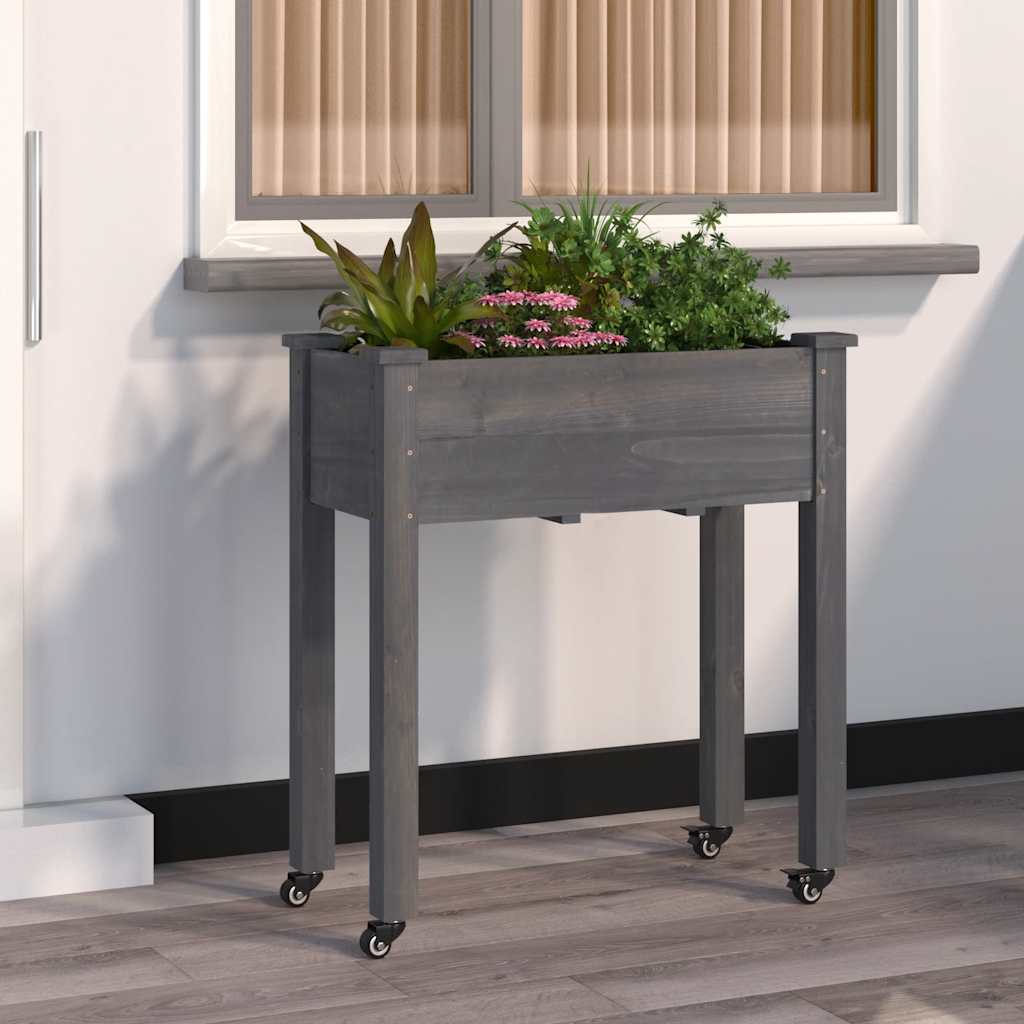 Plantenbak op wieltjes 71x37x80 cm massief vurenhout – afbeelding 1