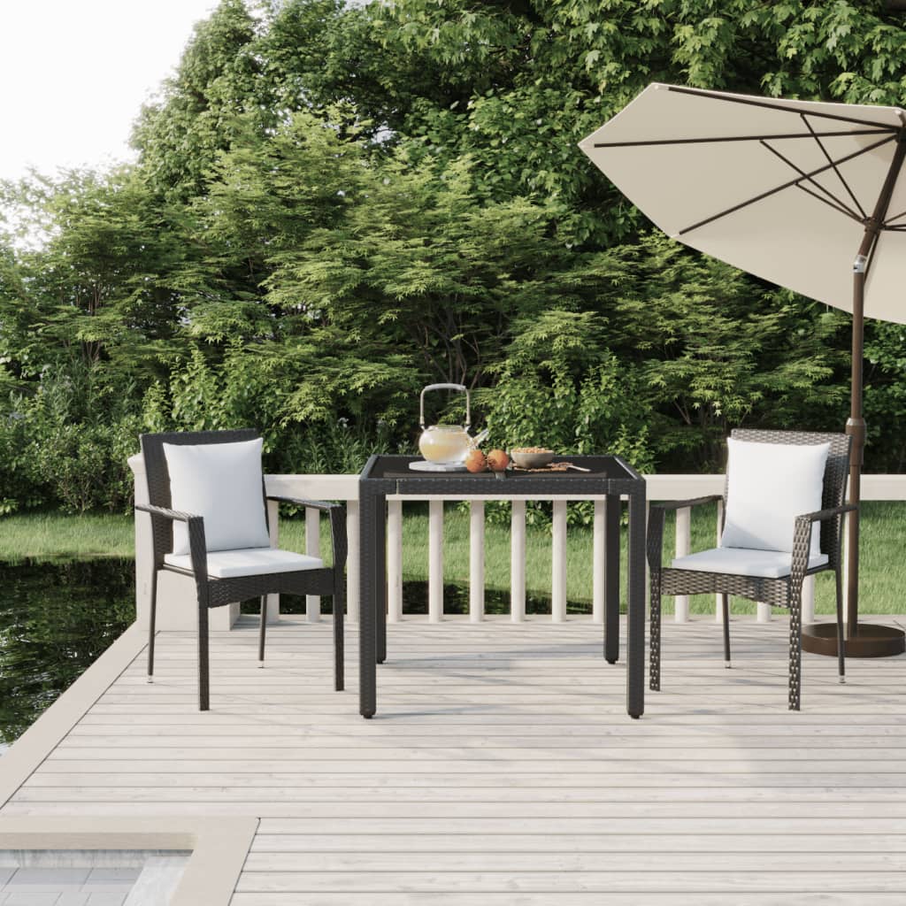 3-delige Tuinset met kussens poly rattan zwart – afbeelding 1