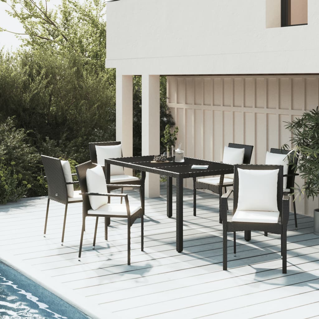 7-delige Tuinset met kussens poly rattan zwart – afbeelding 1