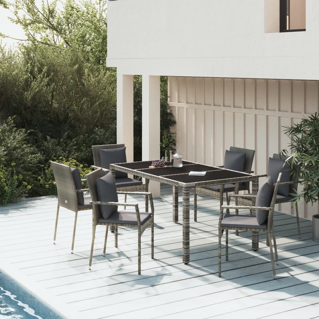 7-delige Tuinset met kussens poly rattan grijs – afbeelding 1
