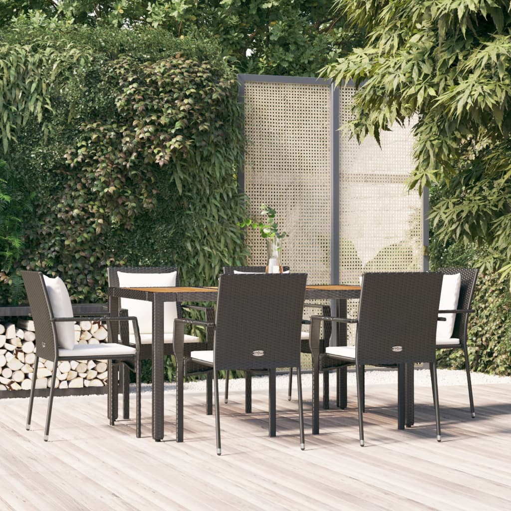 7-delige Tuinset met kussens poly rattan zwart