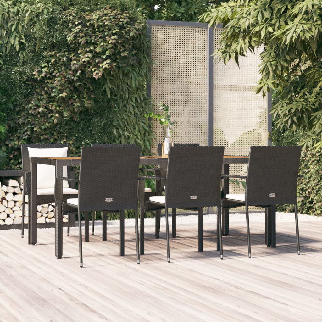 7-delige Tuinset met kussens poly rattan zwart – afbeelding 1