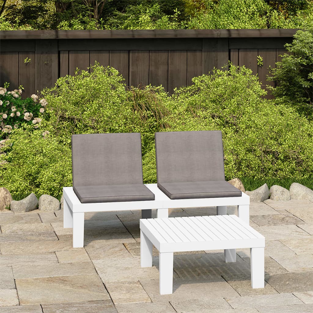 2-delige Loungeset met kussens kunststof wit – afbeelding 1
