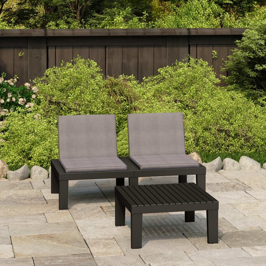 2-delige Loungeset met kussens kunststof grijs – afbeelding 1