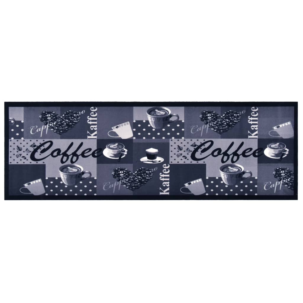 Keukenmat wasbaar Coffee 45x150 cm blauw – afbeelding 1