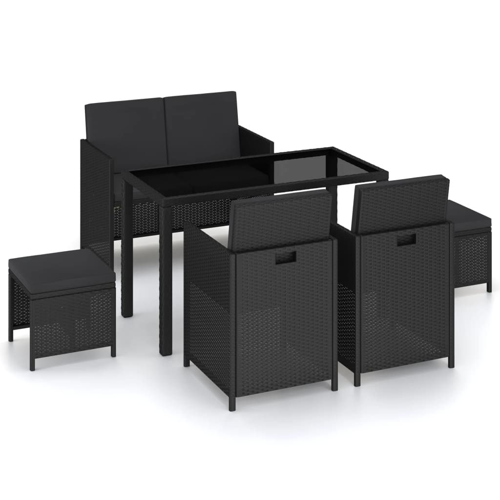 6-delige Tuinset met kussens poly rattan zwart – afbeelding 1