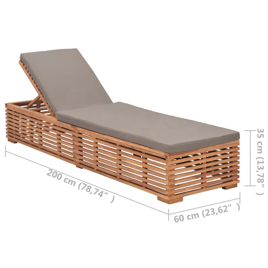 Ligbed met donkergrijs kussen massief teakhout – afbeelding 8