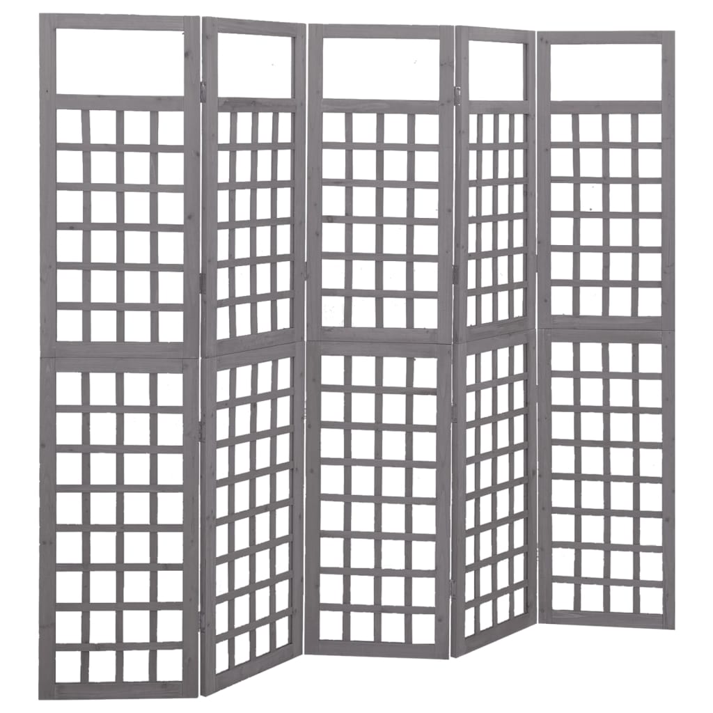 Kamerscherm/trellis met 5 panelen 201,5x180 cm vurenhout grijs – afbeelding 1