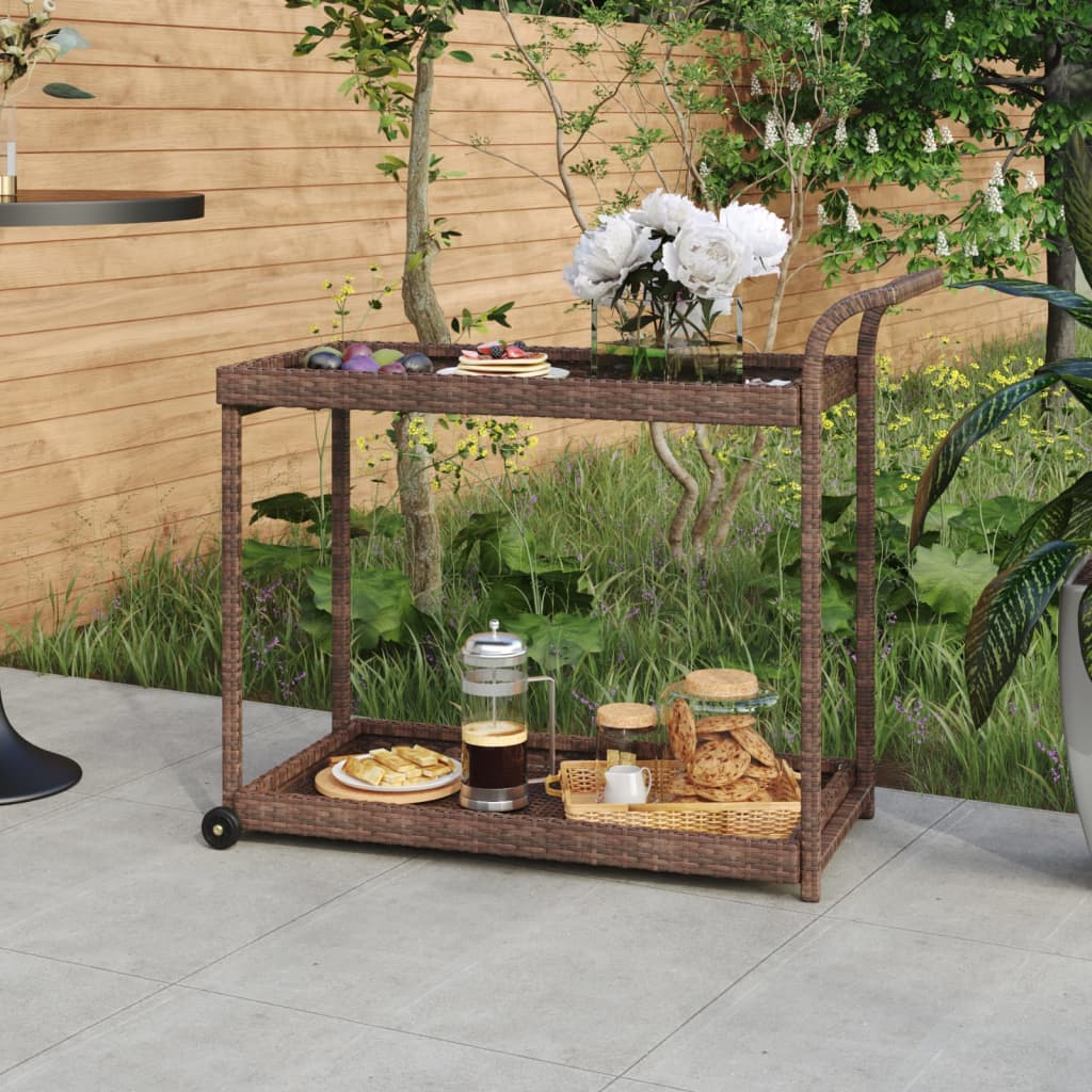 Serveerwagen 100x45x83 cm poly rattan bruin – afbeelding 1