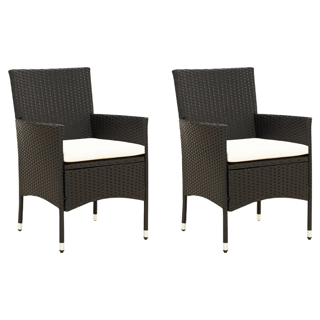 Tuinstoelen 2 st met kussens poly rattan zwart – afbeelding 1