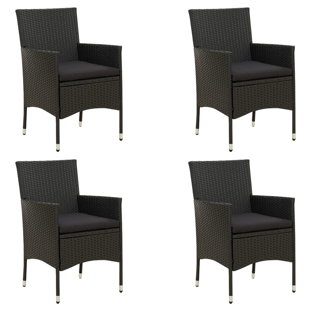 Tuinstoelen 4 st met kussens poly rattan zwart – afbeelding 1