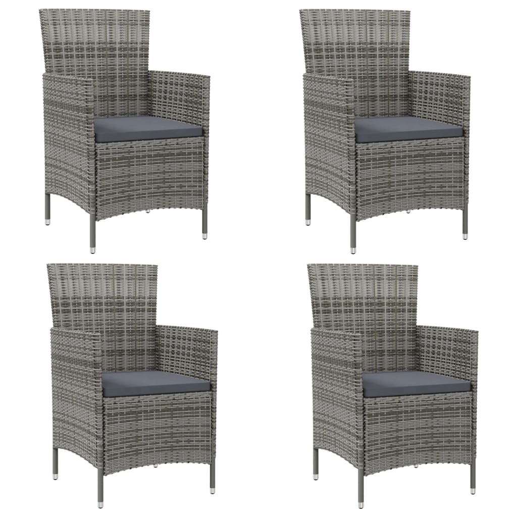 Tuinstoelen 4 st met kussens poly rattan grijs