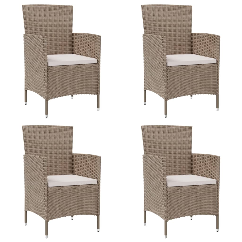 Tuinstoelen 4 st met kussens poly rattan beige – afbeelding 1