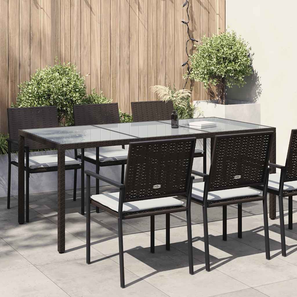 Tuintafel 190x90x75 cm gehard glas en poly rattan bruin