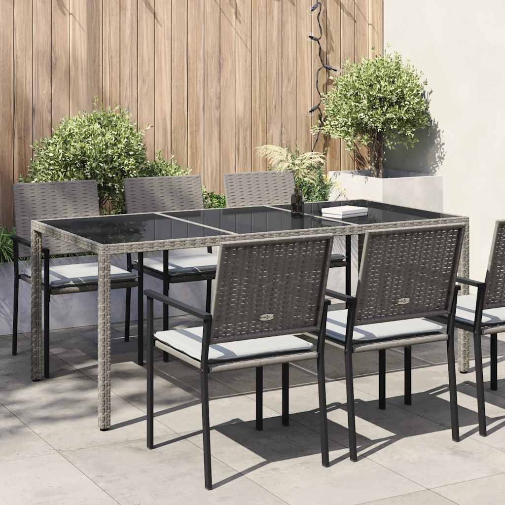 Tuintafel 190x90x75 cm gehard glas en poly rattan grijs – afbeelding 1