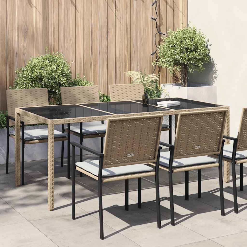 Tuintafel 190x90x75 cm gehard glas en poly rattan beige