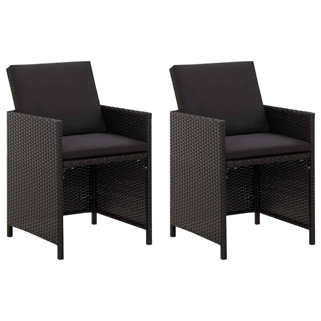 Tuinstoelen 2 st met kussens poly rattan zwart – afbeelding 1