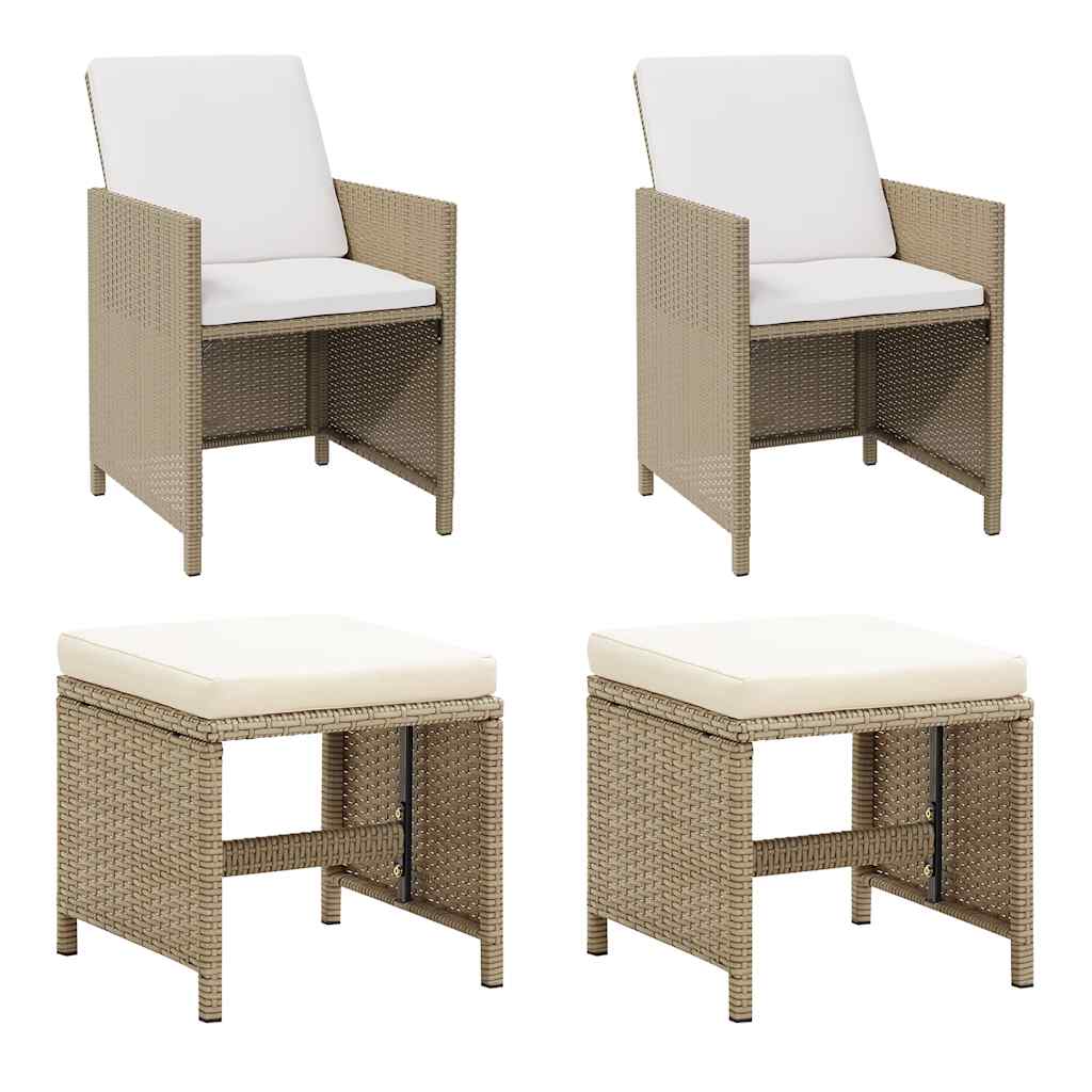 Tuinstoelen 2 st met voetenbanken poly rattan beige – afbeelding 1