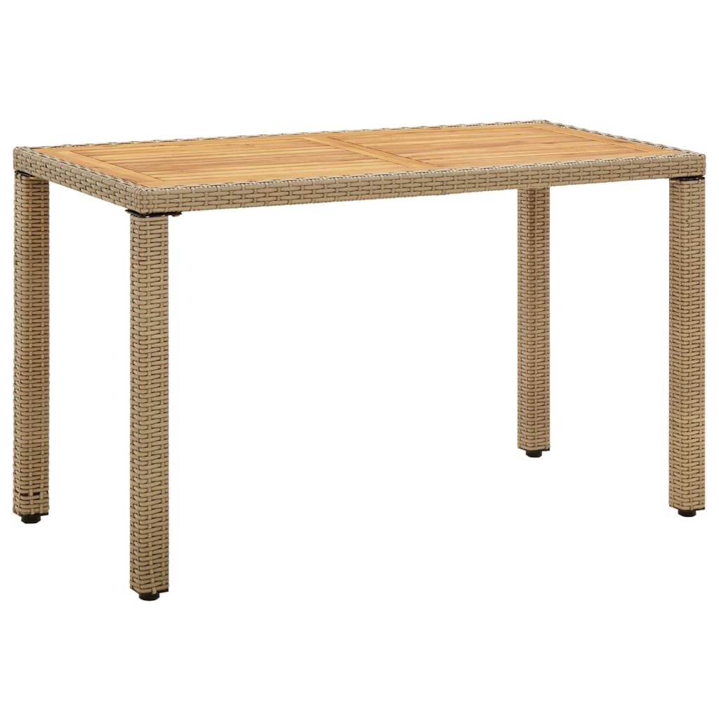 Tuintafel 123x60x74 cm poly rattan en massief acaciahout beige