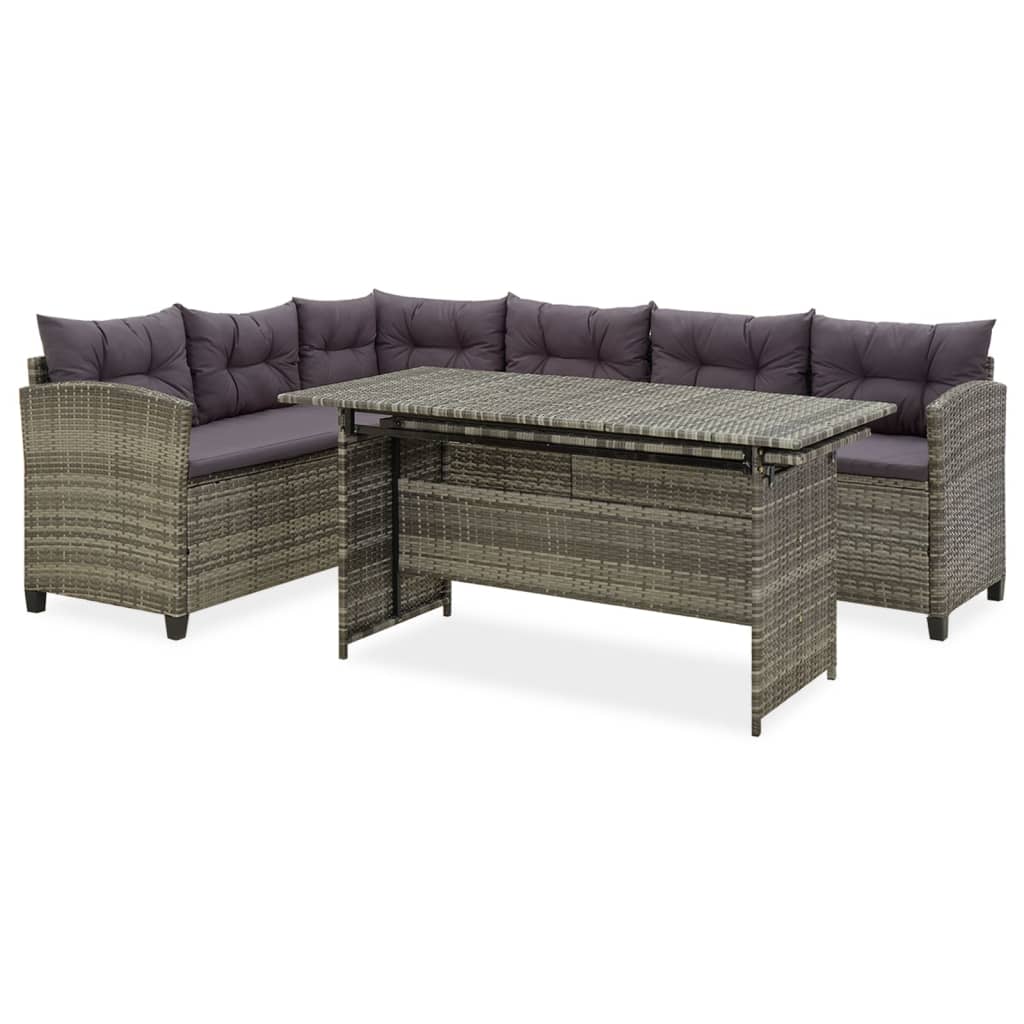 2-delige Loungeset met kussens poly rattan grijs – afbeelding 1