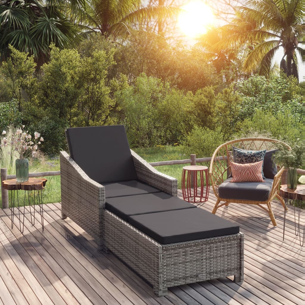 Ligbed met donkergrijs kussen poly rattan grijs