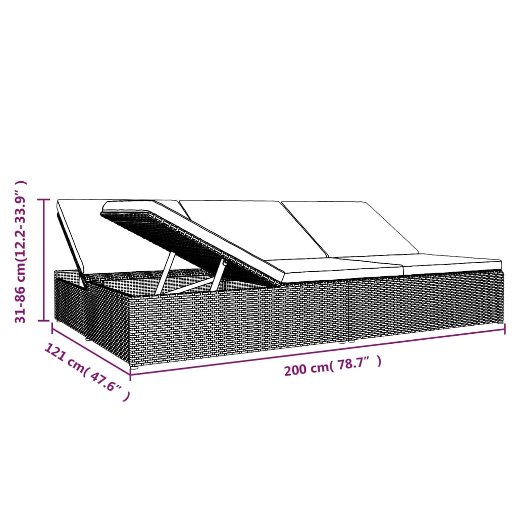 Ligbed met kussens converteerbaar poly rattan zwart – afbeelding 10