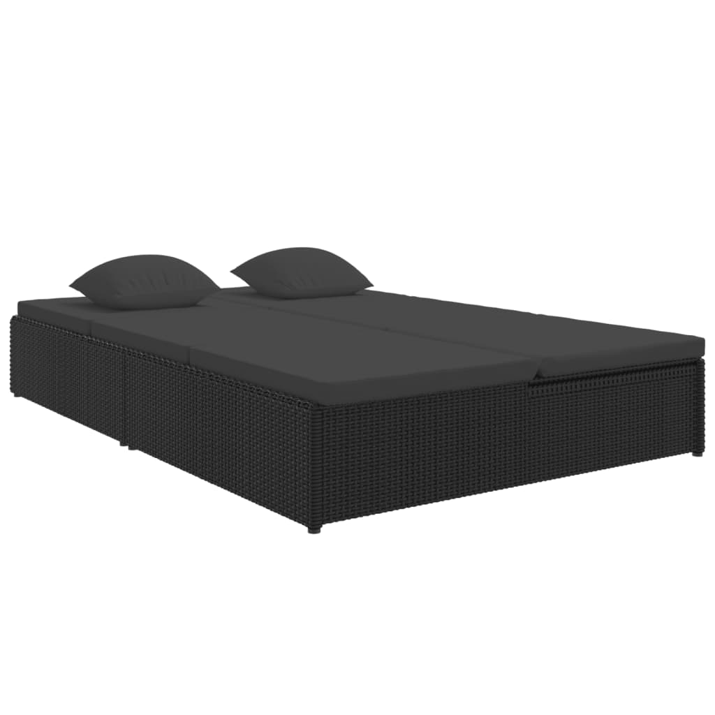 Ligbed met kussens converteerbaar poly rattan zwart – afbeelding 2