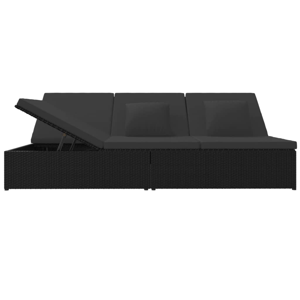 Ligbed met kussens converteerbaar poly rattan zwart – afbeelding 3