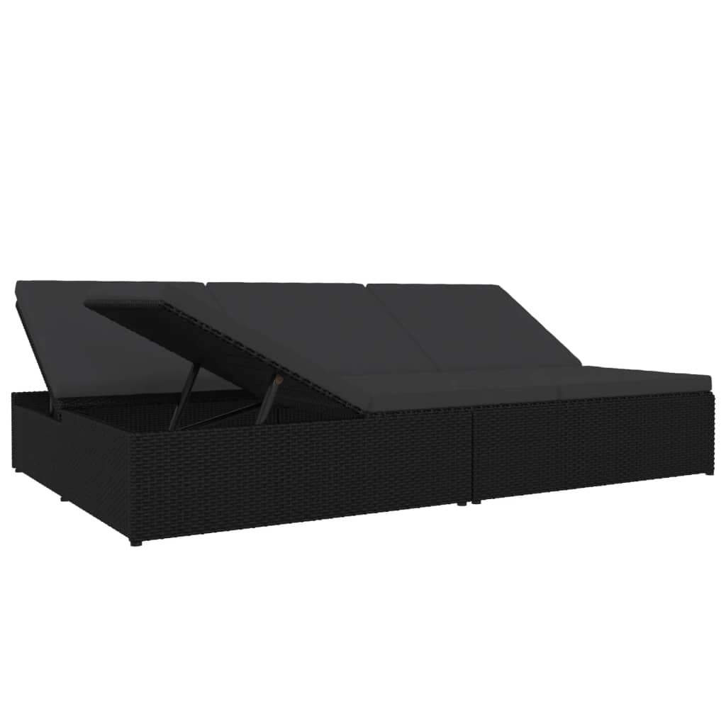 Ligbed met kussens converteerbaar poly rattan zwart – afbeelding 4