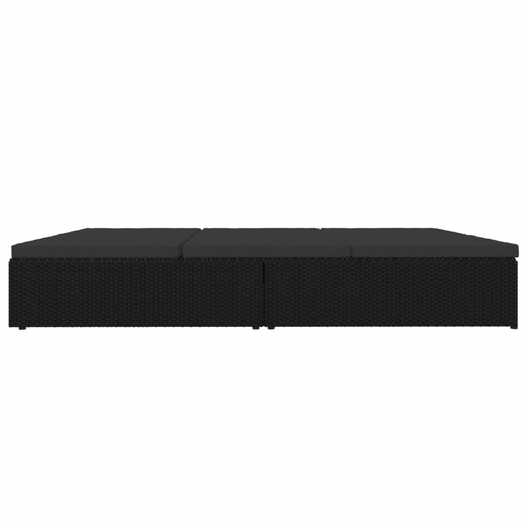 Ligbed met kussens converteerbaar poly rattan zwart – afbeelding 5