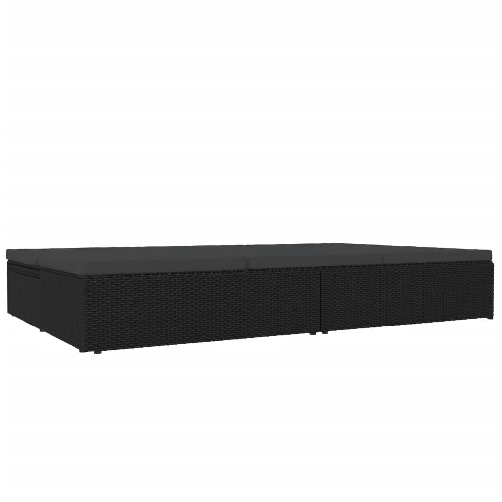 Ligbed met kussens converteerbaar poly rattan zwart – afbeelding 6