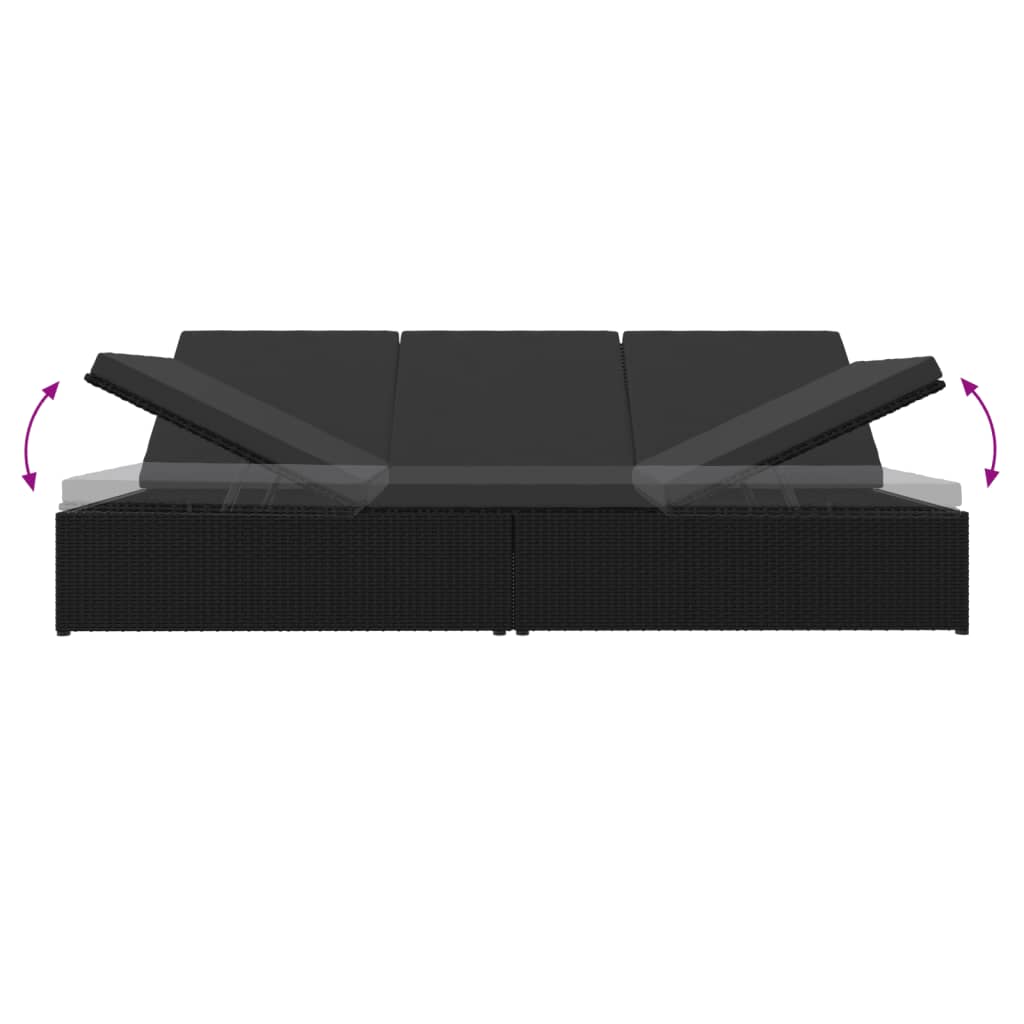 Ligbed met kussens converteerbaar poly rattan zwart – afbeelding 7