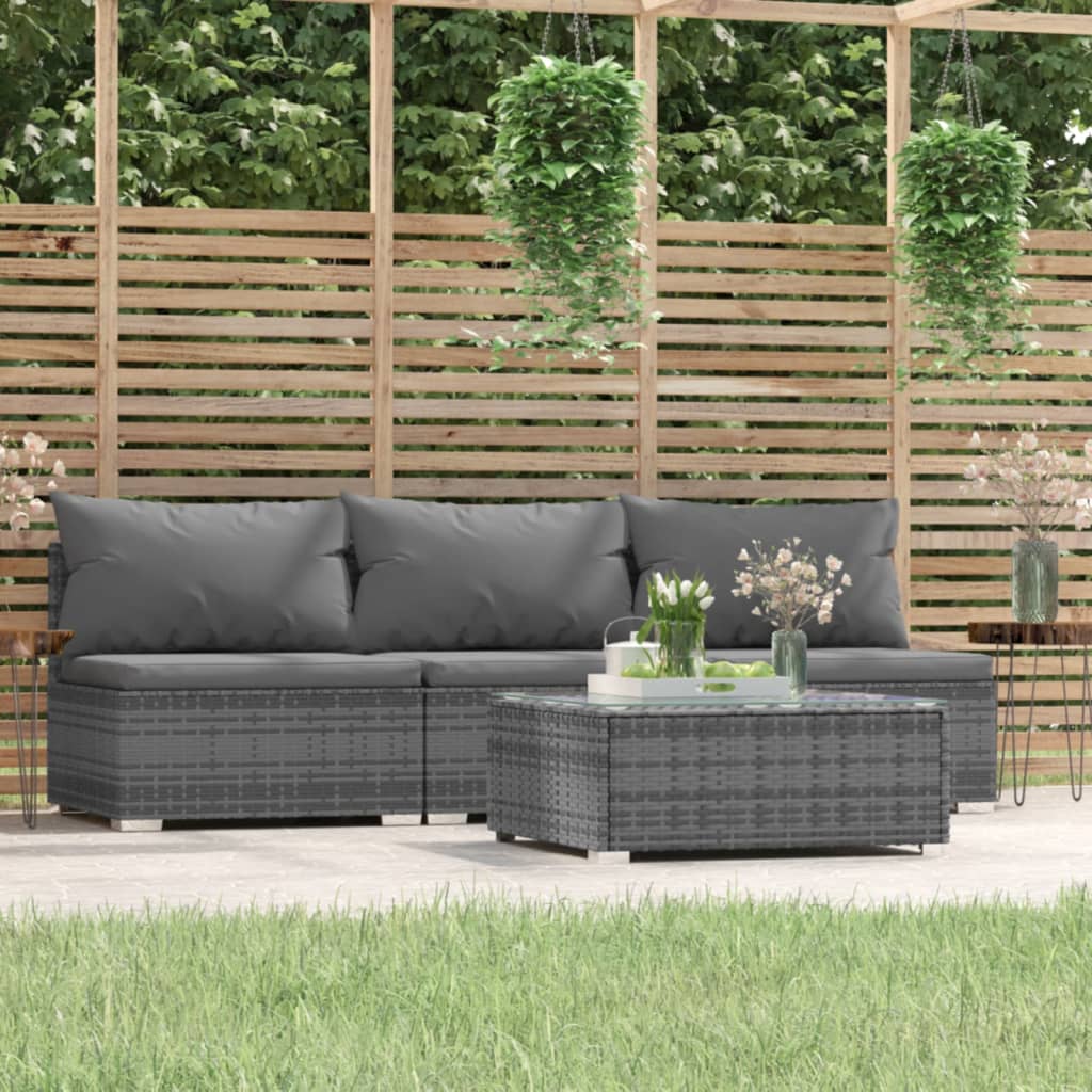 4-delige Loungeset met kussens poly rattan grijs – afbeelding 1
