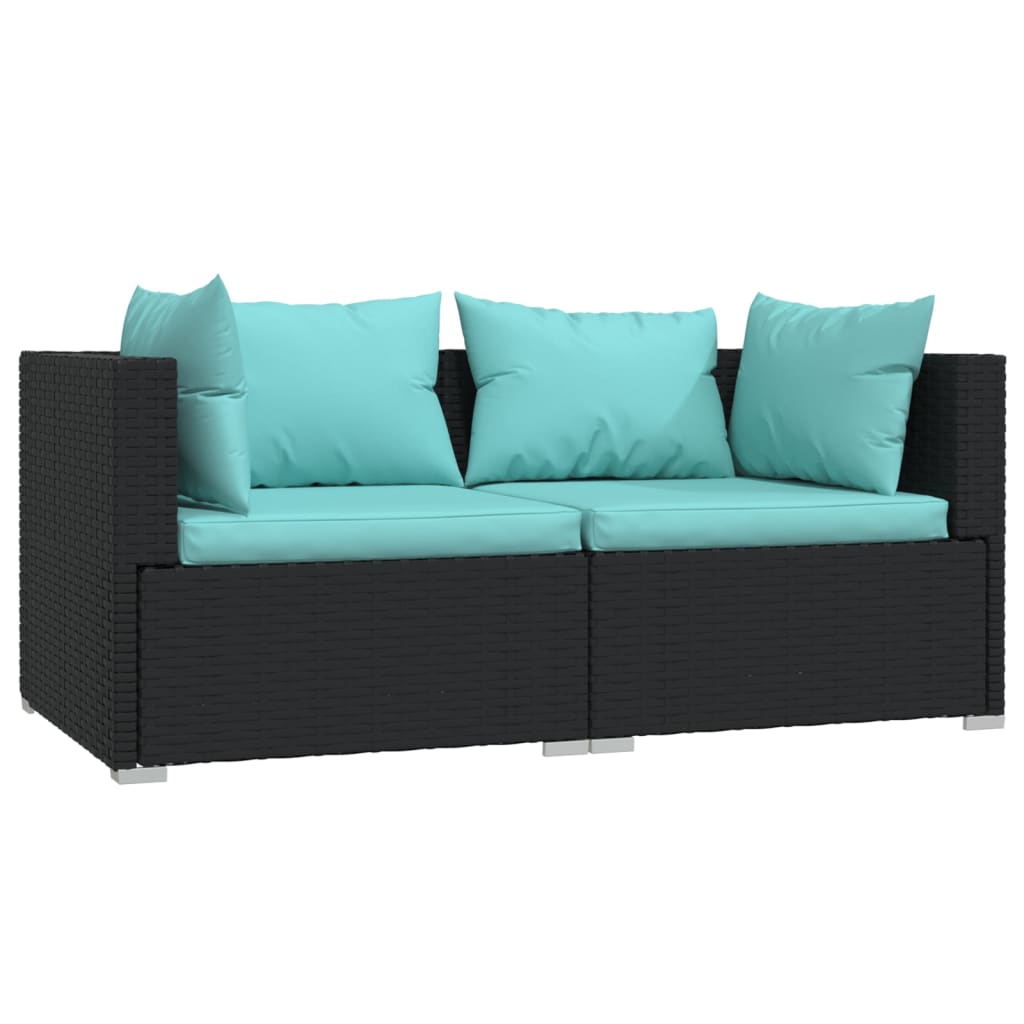 3-delige Loungeset met kussens poly rattan zwart – afbeelding 3